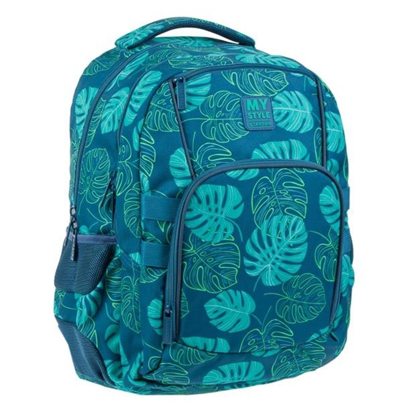 Ghiozdan My Style Starpak, imprimeu Monstera, compartimentat, buretat - imagine 3